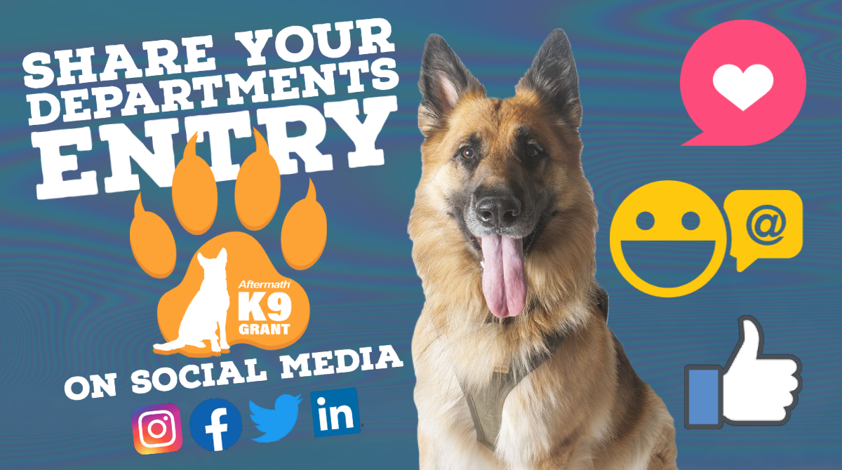 Just a couple days left to #vote! If you haven't already, make sure you're sharing your agency's entry with your community.

Vote today:
Online: aftermath.com/k9-grant
Facebook: @aftermathcares
Instagram: @aftermathk9grant

#AftermathK9Grant #AftermathCares #EverdayHeroes