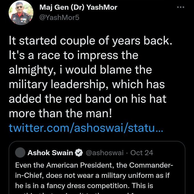 I am writing this thread to drag your attention to a retired Maj Gen of Indian army. Seems like he has completely lost it. Their political inclination is overriding national interest. A Maj Gen quotes somebody who is a proven anti-national.1/n