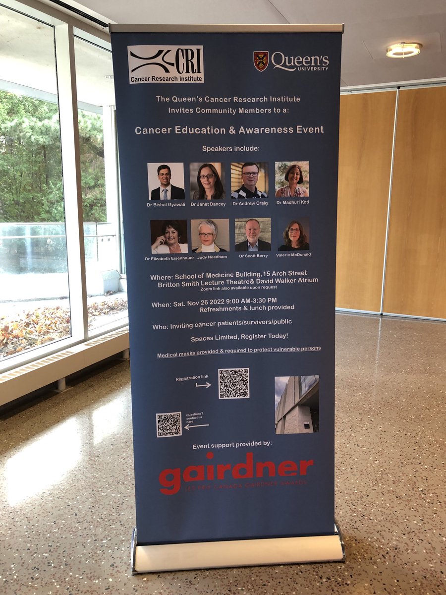 New sign to promote our ⁦@QueensCRI⁩ public education event! Come join us ⁦@queensu⁩ ⁦@QueensUHealth⁩ ⁦@queensuResearch⁩ supported by ⁦@GairdnerAwards⁩