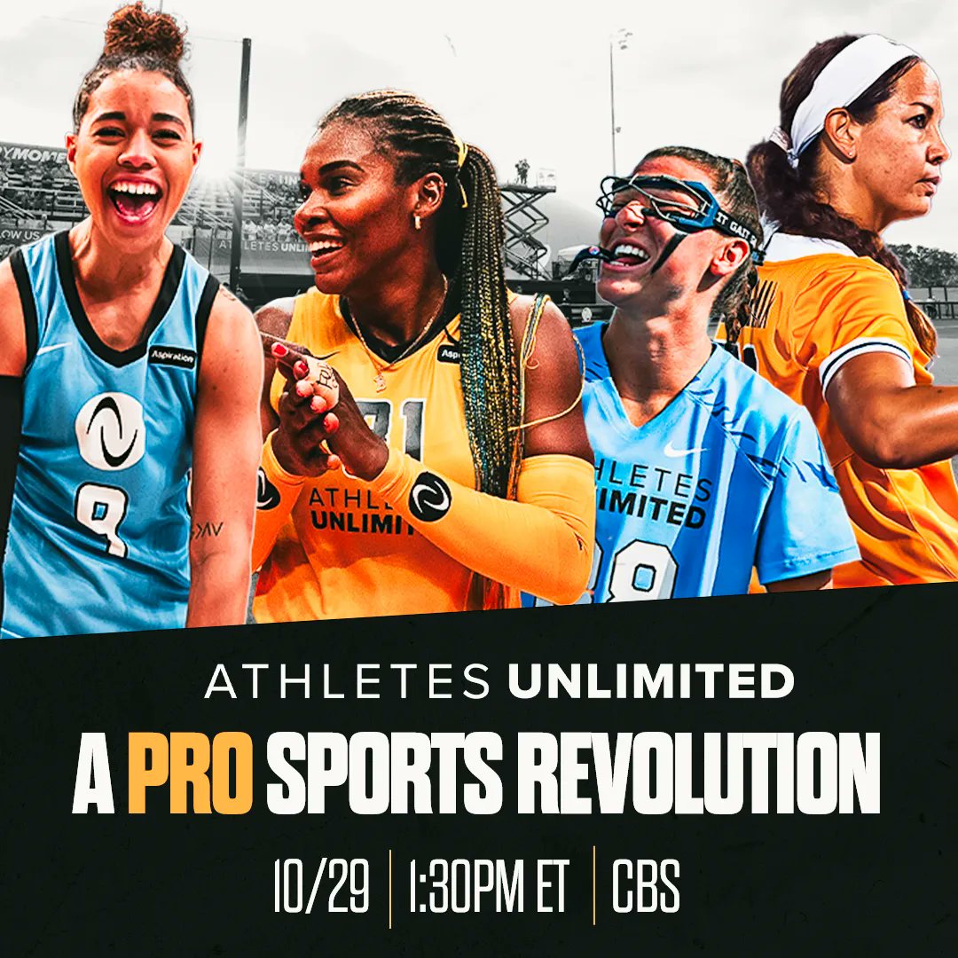What a story @AUProSports has! 📖 Be sure to tune in tomorrow, Saturday, Oct. 29, to watch 'Athletes Unlimited: A Pro Sports Revolution' on CBS at 1:30 p.m. ET. The special will also stream on Paramount+.