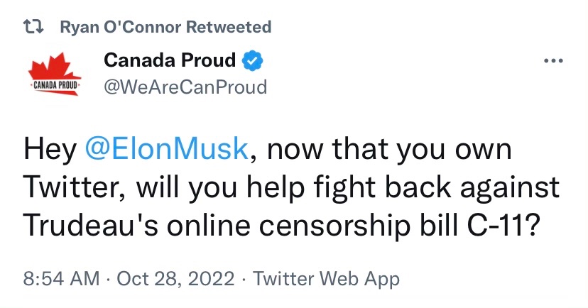 In case you were wondering what the stakes are around bill C-11, your local far-right influence op is here to remind you.