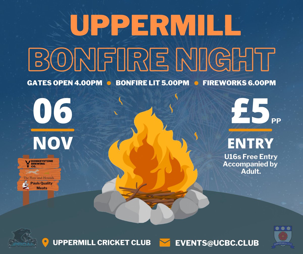 It’s back… 

🔥 Everyones welcome to join Uppermill Cricket Club for Saddleworths best bonfire night on Sunday 6th November!
