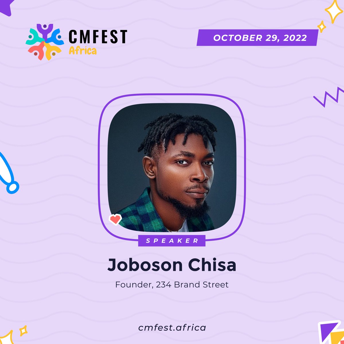 Excited to be speaking on Community and Design at the #CMFest22 happening tomorrow, the 29th of Oct, 2022 at GOMYCODE, Yaba.  Come through! cmfest.africa