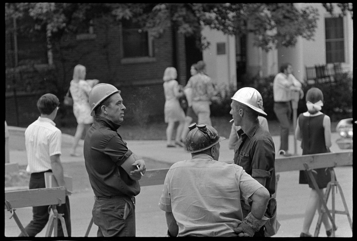 Construction has always been a constant in @AthensOhio as it grows and changes. In 1968 changes around the @woub Radio TV and Communication Building brought many curious onlookers. This #ArchivesMonth check out Peter L Goss Collection featuring @ohiou: bit.ly/ou-peterlgoss