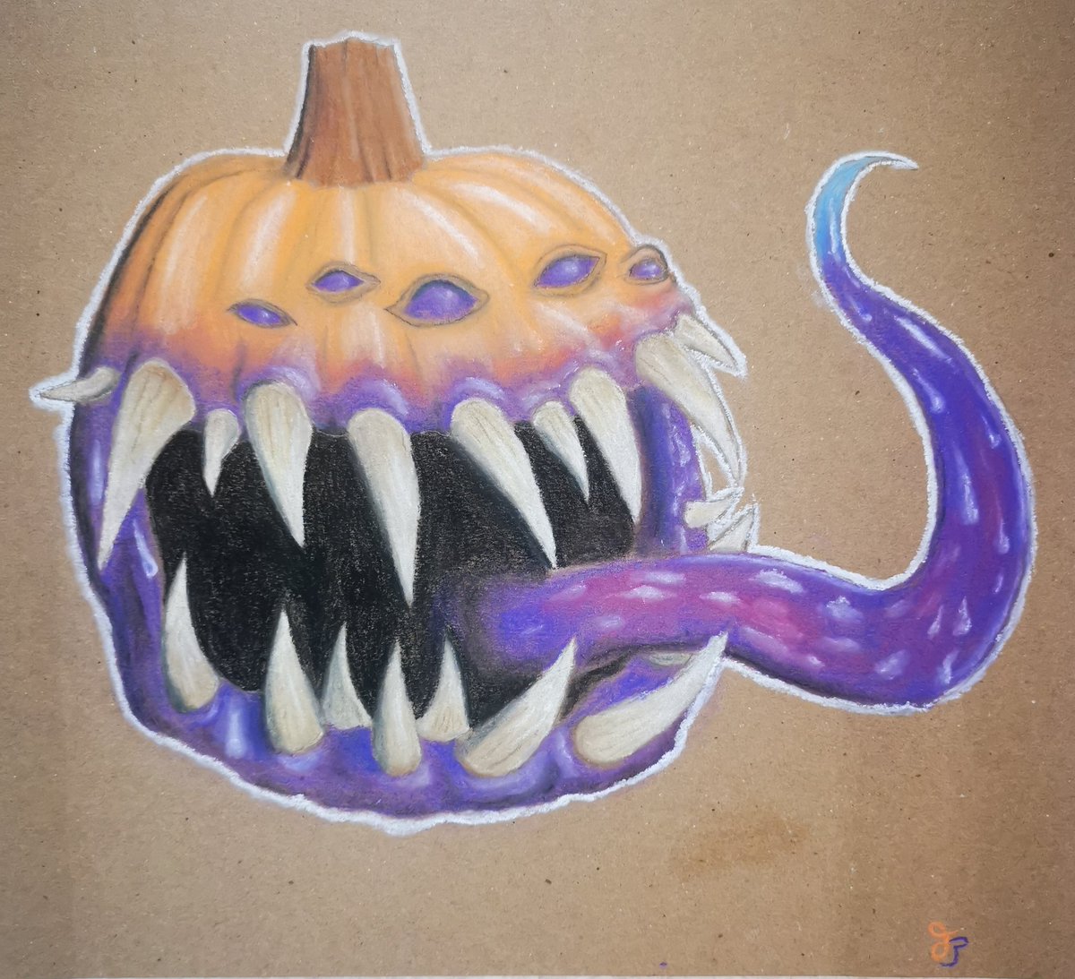JacobParleeArts's tweet photo. Pumpkin Mimic. 16 hours of work using chalk pastels. Enjoyed making this one
🎃🎃🎃
Inspired by sksprops pumpkin Mimic model .

#dungeonsanddragons #dnd #Mimic #halloweenart #halloween #pumpkin    #Drawing #Art #sketchbook https://t.co/m4MReeHMWz