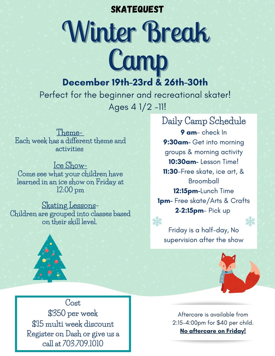 Our Winter Break Camp is perfect for the beginner and recreational skater! Plan ahead and register now!