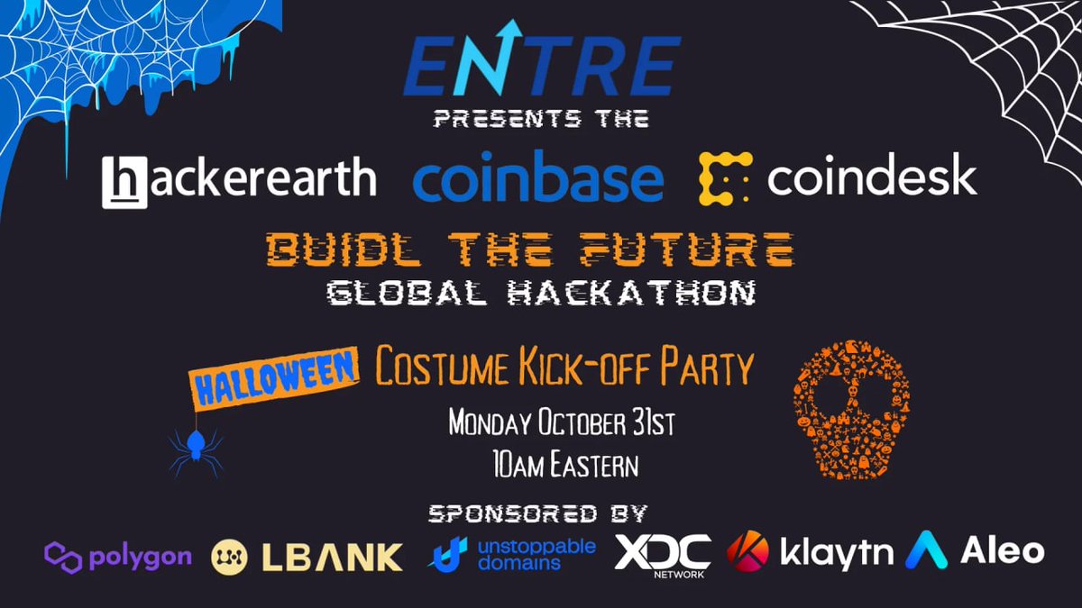 🎃Join #XDCcommunity at the @Coinbase #BUIDLtheFuture hackathon Halloween costume party presented by @joinentre!🎃 There will be many participants & sponsors in attendance so don't miss it! Event details ⬇️ #XDCNetwork #XDC | @HackerEarth @CoinDesk joinentre.com/event/634d8dae…