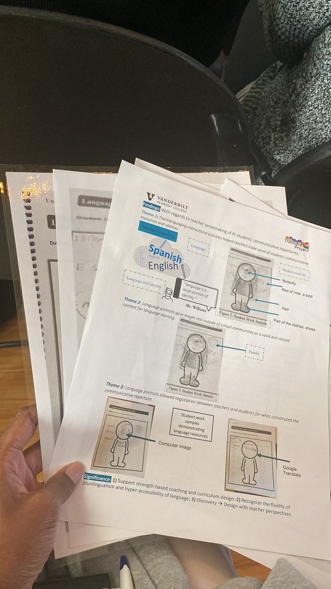 And research about language teachers  from <a href="/rachel_siegman/">Rachel Siegman (She/her/hers)</a> in her talk “Teacher Sensemaking of Translanguaging Curricular Tools: Pursuing Culturally Sustaining Practices &amp; Instruction for Plurilingual Learners”. We got to see how students represent their experiences #VandyPhDDay