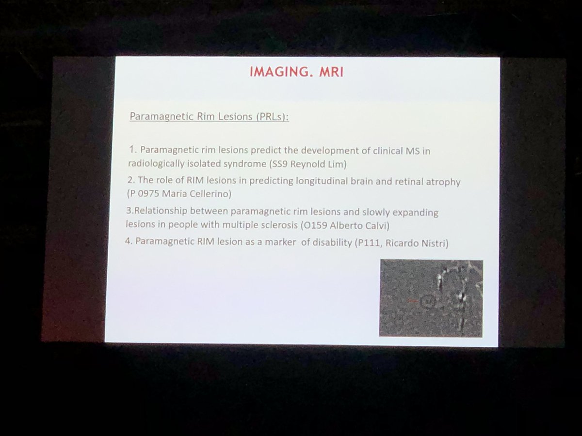 DrJNicholas's tweet photo. Dr. Oreja-Guevara knocks the #Ectrims2022 clinical summary out of the park highlighting Paramagnetic Rim Lesions #PRLs as a marker of disability in #MS and predictor of #MS in #CIS among many other research from @ectrims @C_OrejaGuevara  #ectrims2022 #MultipleSclerosis 👏👏👏 https://t.co/iXVimp4yAd
