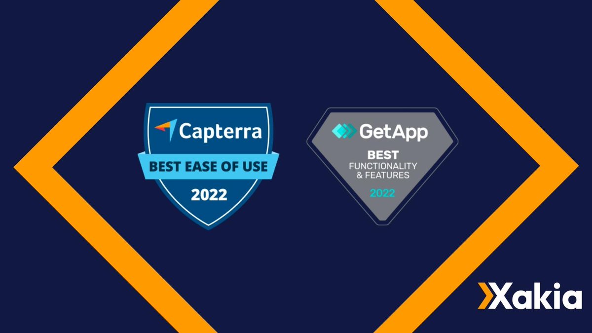 xakiatech's tweet photo. We are very excited to announce that we have received the Capterra ‘Best Ease of Use’ and the Getapp ‘Best Functionality and Features’ #badges for 2022! We would like to thank our #amazingcustomers and partners for their support, we wouldn’t be here without you - so thank you!💙 https://t.co/KiWSrptkh1