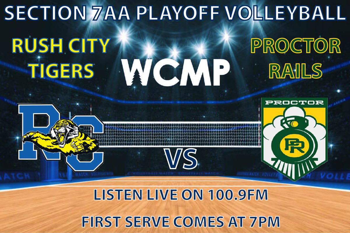 Qmediasports's tweet image. Playoff volleyball tonight on WCMP!
Section 7AA

Rush City vs Proctor 7PM
Listen live on 100.9FM

@RCTigersAD 
@EricTelander1 
@ProctorRails