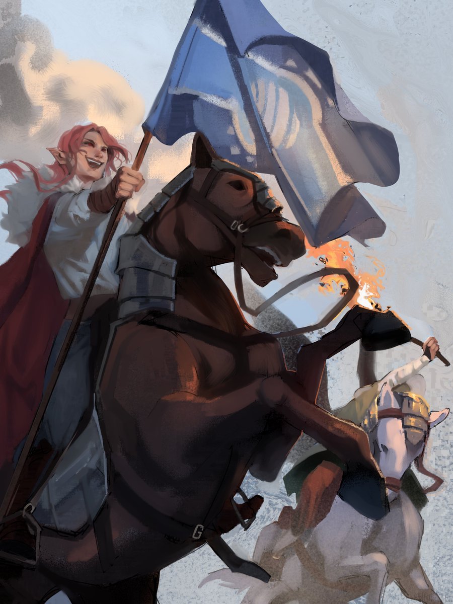 horse pointy ears cape holding flag open mouth red cape  illustration images