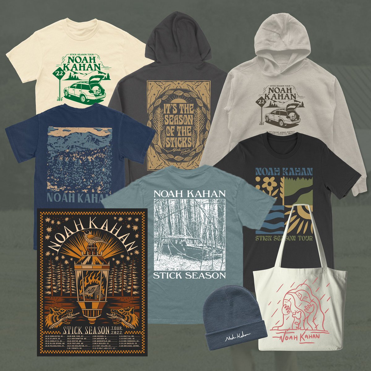 NoahKahan's tweet photo. If you weren’t able to make it out to a show or you didn’t feel like carrying a new shirt home that night, I’ve got good news! All the Stick Season Tour merch is available at my store now!
https://t.co/xjaBkX96Aa https://t.co/KEQrMThc7V