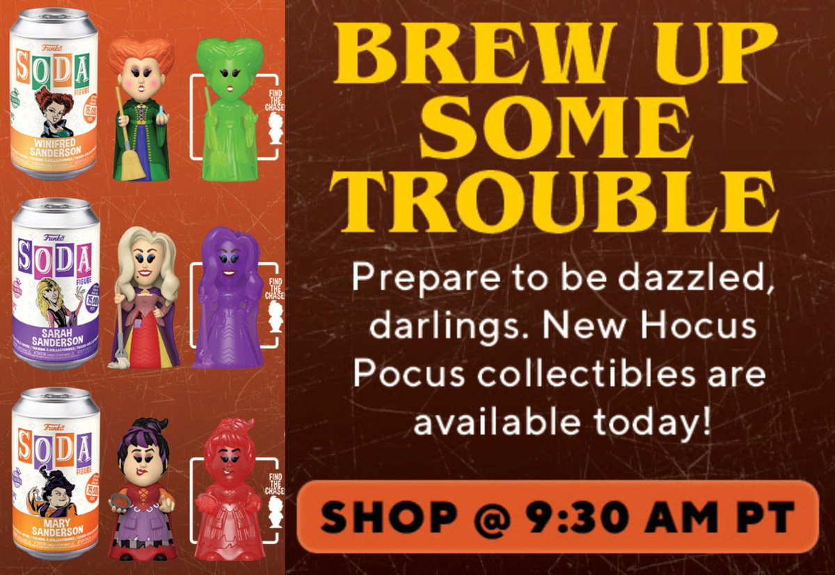 Hocus Pocus Funko Soda dropping today on Funko.com at 12:30 PM ET