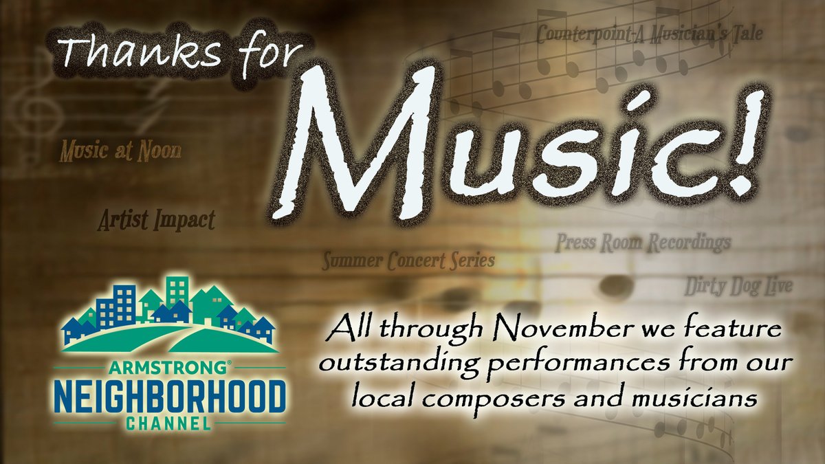 Nov is music month on the Armstrong Neighborhood Channel in Boardman. 🎶 Ch. 100 and YouTube will be playing the hits 🎼🎤🎧 all month long, including a special episode of Counterpoint: A Musician's Tale with The Duane Betts Trio! youtube.com/watch?v=T2UIkx…