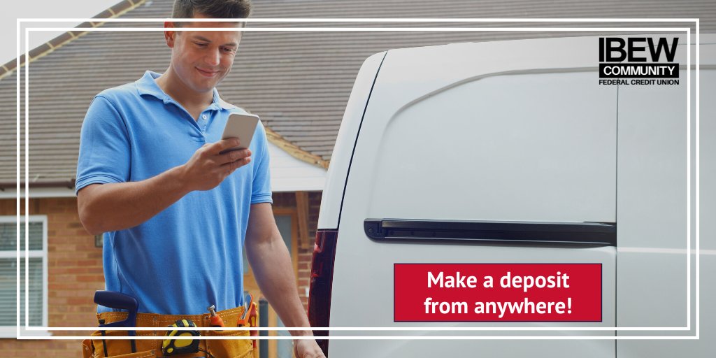 IBEWCFCU's tweet photo. Making a check deposit from anywhere is now easier than ever with our Remote Deposit Capture tool! Never feel like you have to stop what you’re doing to have access to your money! 🙌 

#IBEWCommunity #BeaumontTX https://t.co/WetrLWo9Ly
