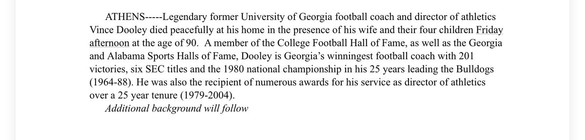 SethWEmerson's tweet photo. Very sad news: Vince Dooley had passed away. Per UGA: https://t.co/4svfN8o6jT