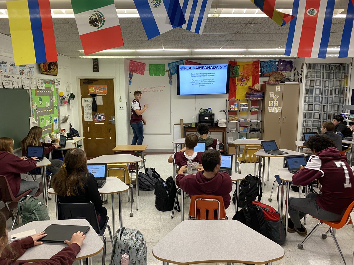 My 6th hr came in &amp; started their bellwork. After a few minutes working on it, I had to step out into the hall &amp; ask a coworker a question. When I came back in, I witnessed them already reading the question aloud &amp; discussing the response together… in SPANISH! 😍 #redbud132