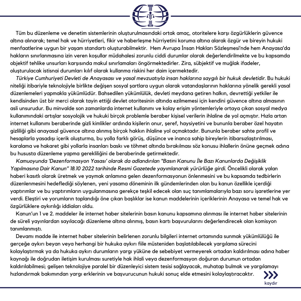 ilspgloball's tweet photo. 18.10.2022 TARİHİNDE YÜRÜRLÜĞE GİREN BASIN KANUNU İLE BAZI KANUNLARDA DEĞİŞİKLİK YAPILMASINA DAİR KANUNA İLİŞKİN DEĞERLENDİRME VE ELEŞTİRİLER.
#kanun #basınkanunu #basin #hukuk #adalet #selcukuniversitesi https://t.co/TGiZ9RVOLp