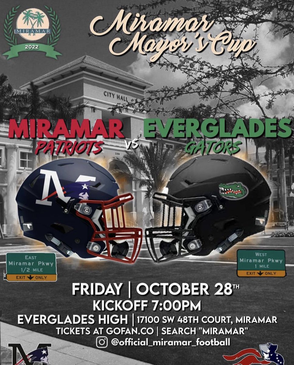 Mayor's Cup 2022! Friday Night Football! 7:00 pm Kickoff!🏈🏆@msformoso @afrancois85 @kmar719 @MiramarFootball @CityofMiramar