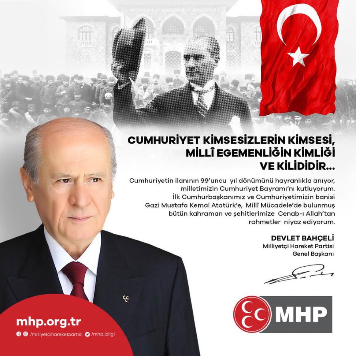 CUMHURİYET KİMSESİZLERİN KİMSESİ, MİLLÎ EGEMENLİĞİN KİMLİĞİ VE KİLİDİDİR...