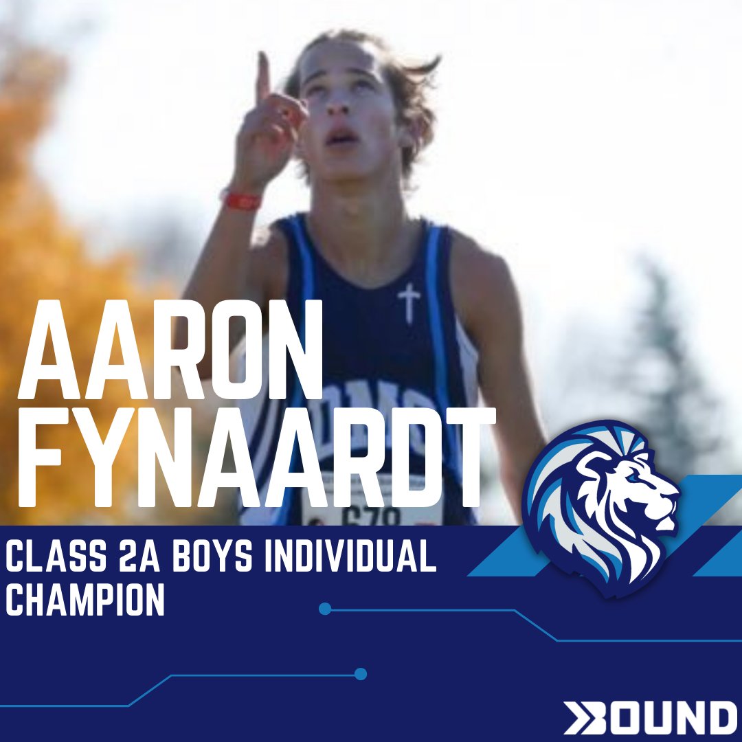 Bound_IA's tweet photo. The Des Moines Christian Lions are your Class 2A Boy's State Cross Country Champions!

And Aaron Fynaardt of Des Moines Christian is your Individual State Champion! 

#iahsxc #ighsau https://t.co/1cwjsc393u