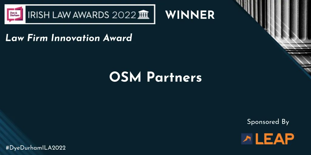 The winner of the Law Firm Innovation Award, sponsored by <a href="/LEAP4LawFirms/">LEAP UK&I</a> is… <a href="/osm_partners/">OSM Partners LLP</a> 

#DyeDurhamILA2022 #LawInnovation #innovation #lawfirm #legalprofession #legal #solicitors