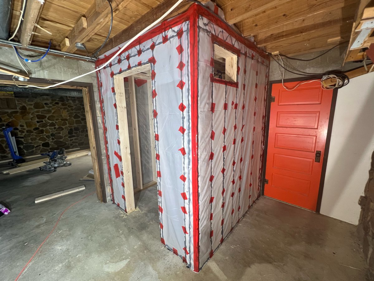 DazeEnd's tweet photo. Vapor barrier complete! #ProjectWineCellar https://t.co/sinps4ZO58
