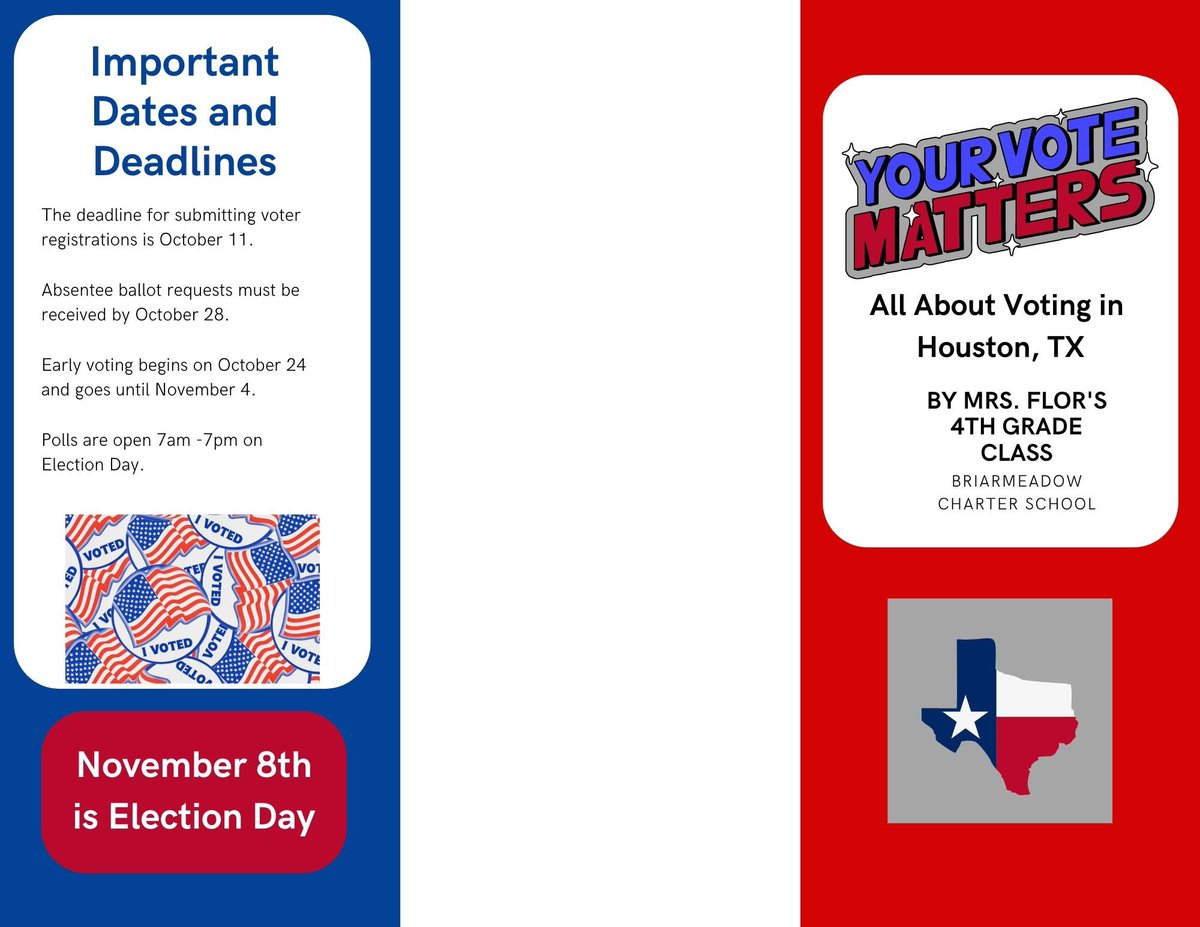 MissLThomas's tweet photo. After learning about the rights and responsibilities of citizens in a government, 4th graders decided the best way they could take action is to share information with our community about how to participate in our upcoming election. @briarmeadowK_8 @ibpyp https://t.co/N4JwJxyzd6