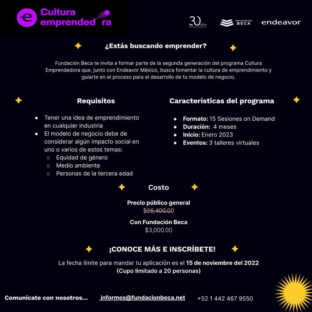 Fundacion_Beca's tweet photo. 👉¡OBTÉN UNA BECA DE HASTA EL 90%  PARA EMPRENDER, TIENES HASTA EL 15 DE NOVIEMBRE!
Queremos seguir apoyando tu vida profesional, te invitamos a que seas parte de esta gran oportunidad...
🤝Conoce más en el enlace e inscríbete: https://t.co/kD9hxNVXc1 https://t.co/DLv593ikO2