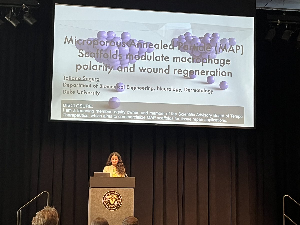 Dr. Tatiana Segura from Duke University is now giving the keynote address at Biomaterials Day! #VandyBiomaterialsDay2022