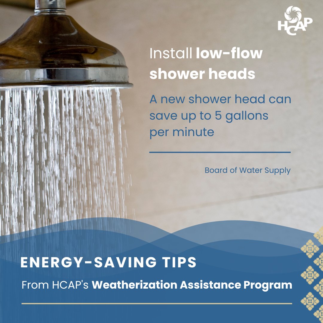 HCAPhi's tweet photo. #EnergyAwarenessMonth HCAP’s #Weatherization Assistance Program recommends low-flow shower heads and faucet aerators to prevent water waste and save $$$. These and more energy-saving devices are available for FREE to qualifying Oʻahu households: https://t.co/NacTW7FDRh https://t.co/TiNiTtajvg