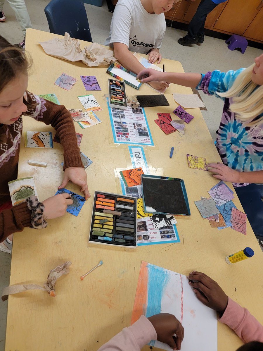 wlesart's tweet photo. 4th graders are working on masks showing a mood/emotion or woodblock prints done with rubber blocks. #wlcardpride https://t.co/oPhc8SG1ZB