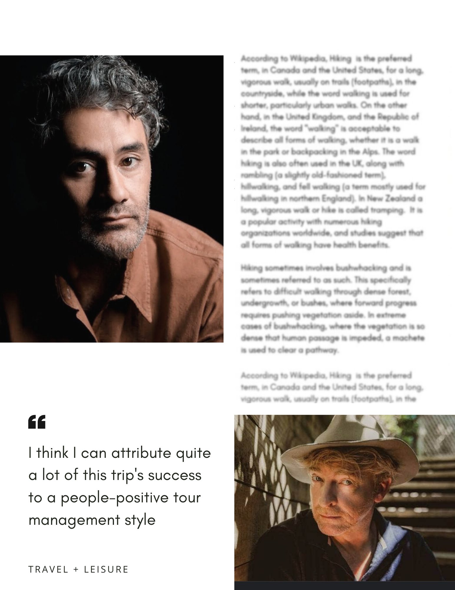 Page from article. Headshots of Ed and Stede. pull quote reads "I think I can attribute quite a lot of this trip's success to a people positive tour management style."
