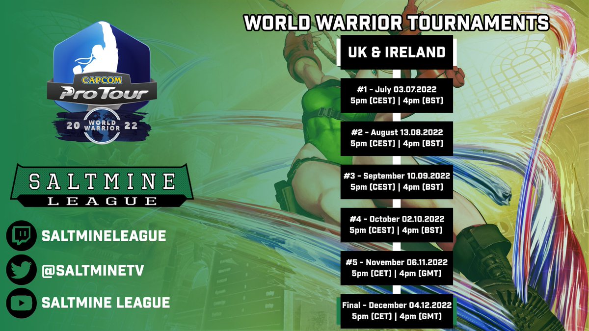 You can now sign up for the fifth #SFVCE #CPTWW2022 #SML 🇬🇧UK/Ireland 🇮🇪 Tournament! #FGC #SFV Registration will close: 06.11.2022, 11am (GMT) Tournament starts: 06.11.2022, 4pm (GMT) Registration: start.gg/smlww2022-ukir… Discord: discord.gg/MvNmKhX