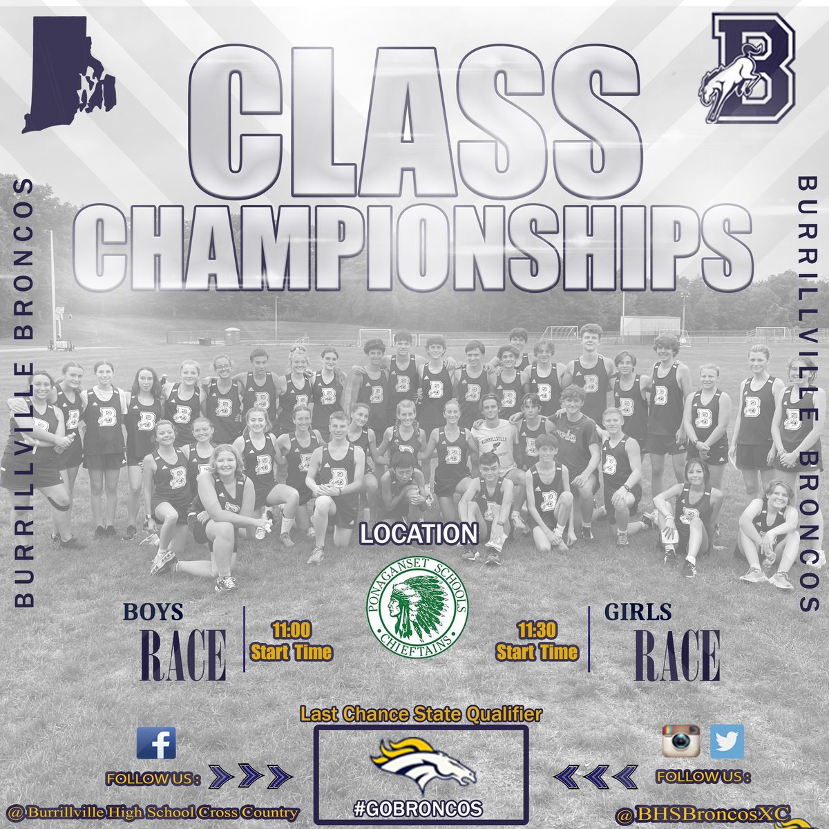Tomorrow is the Day!!! 8 Bronco Seniors in the Girls and Boys Division will Run their Last Class Championship Meet!!! Let’s Gooooo!!!!! #WINatEVERYTHING #GoBroncos <a href="/BHSBroncos/">Burrillville HS Broncos</a> <a href="/BSDBroncos/">Burrillville Superintendent</a> <a href="/BHSbroncosxc/">BHS Cross Country | Track & Field</a> <a href="/OceanStateRun/">Ocean State Running</a>