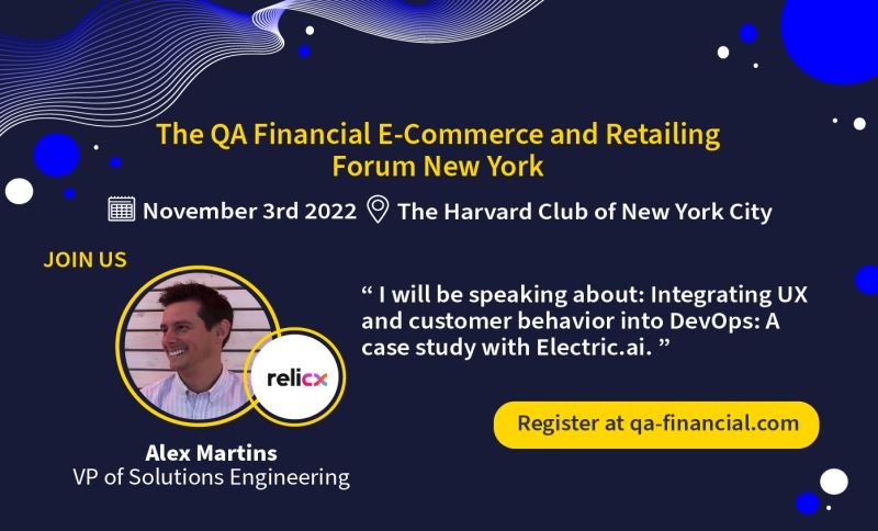 Relicx's tweet photo. In NYC next week?  Please join 
@AlexMartinsIT at the QA Financial E-Commerce and Retailing Forum.  

Alex will be demonstrating how engineering teams can have both speed and quality in their DevOps release cycle.  Live demos to follow - see you there!

https://t.co/wO6FS2hlBd https://t.co/LSpuKVHqe5