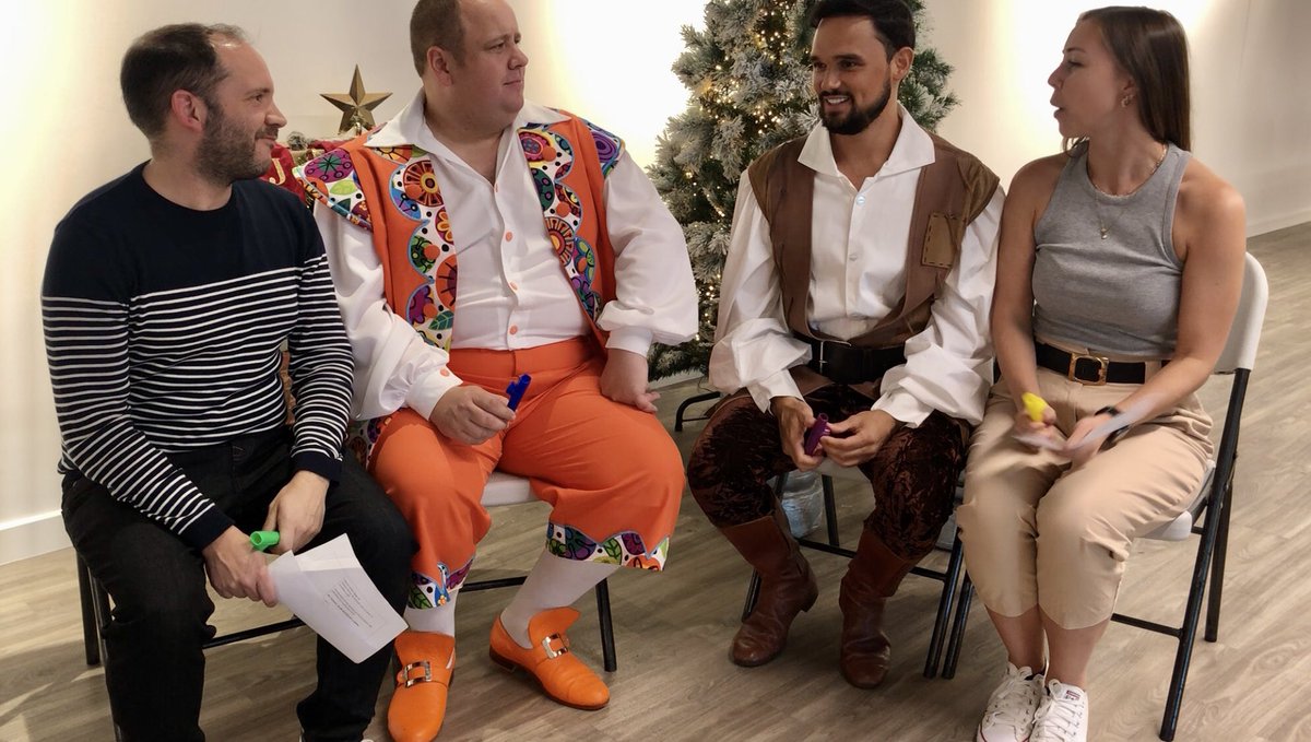 whatalexthinks's tweet photo. Fun afternoon. I don’t know what @Gareth_Gates had said at this point but it’s clear me, @neilhurst and @LashleyNicola were having NONE of it. Video soon!

They’re in Jack &amp; The Beanstalk at @NewTheatreHull from 10th Dec. https://t.co/rzFKutzX4r