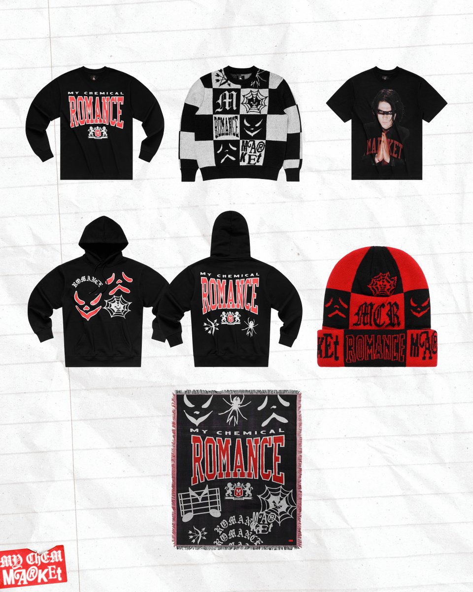 marketbymarket's tweet photo. Part II of our collaboration with @MCRofficial just dropped on https://t.co/hBnoNgwfgZ! We’re honored to present the second chapter of our collaboration with the legendary band with six essential new pieces🌹 https://t.co/UICfjJOrSb