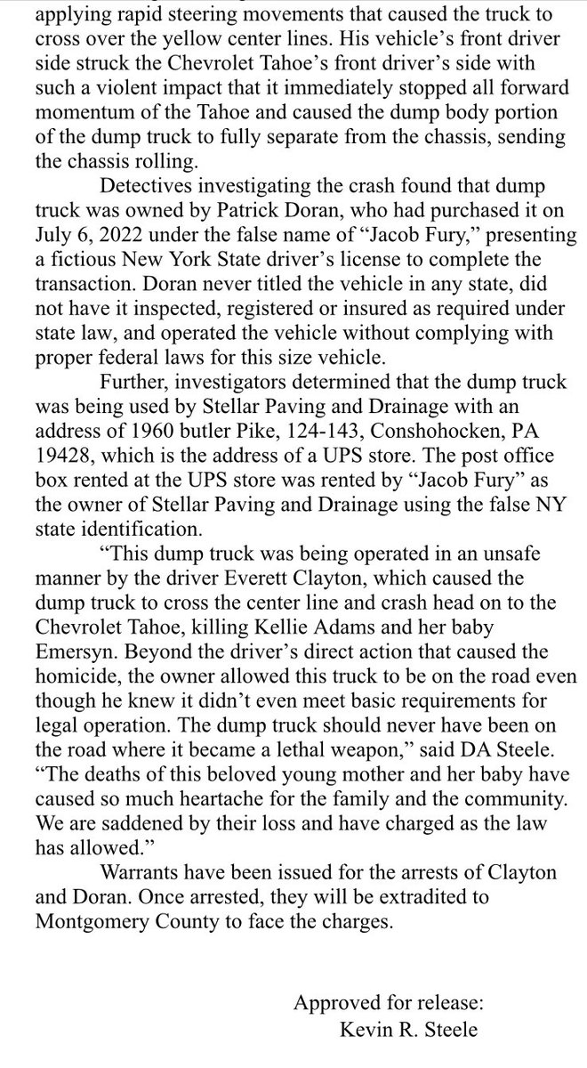 UPDATE: Both dump truck driver & the truck owner charged with Homicide by Vehicle & much more in head on crash with Chevy Tahoe that killed pregnant lansdale woman & her unborn baby August 25th in Lower Providence Twp. @FOX29philly
