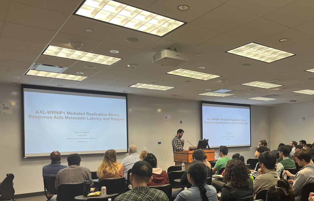 Todays WIPs is presented by <a href="/Mau_Pale93/">Mauricio Marquez Palencia</a> from <a href="/MalladiLab/">Malladi Lab - UTSW</a> on AXL-WRNIP1 and how it aids metastatic latency and relapse!