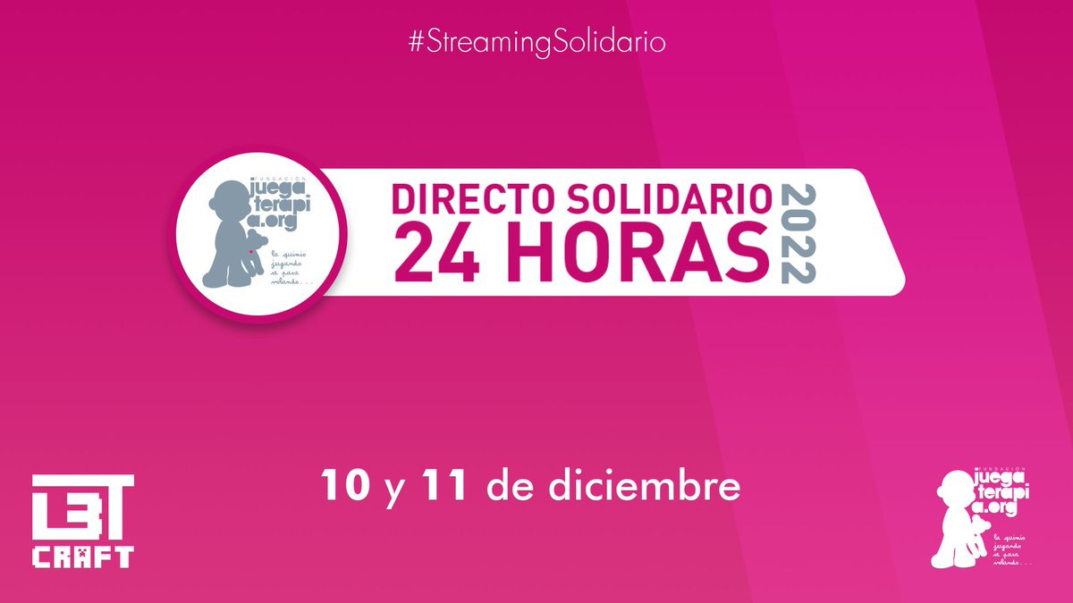 L3tCraft's tweet photo. Los días 10 y 11 de diciembre os esperamos a todos en una nueva edición del #StreamingSolidario a favor de @juegaterapia 🥰

¡La vamos a liar!😎

📺 https://t.co/tcZGCx8u0x https://t.co/TkesY6q7CU
