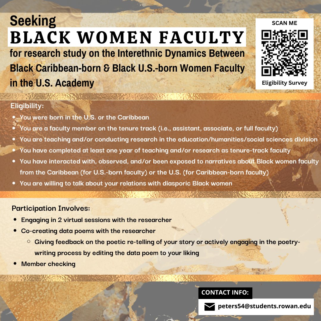 dr_yardie's tweet photo. Hey! I am recruiting participants for my study. Message me for more information.

Link to Eligibility Survey:
https://t.co/8kT6cWMdQH

*Participation is voluntary. 
*Any activity on this webpage is governed by the privacy terms of Twitter.
* PI: Dr. Raquel Wright-Mair https://t.co/8q46aeXDt9