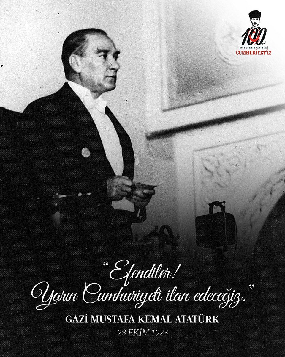 Çanakkale'de, Sakarya'da dalga dalga yayılan diriliş ruhunun millet iradesiyle taçlandırıldığı Cumhuriyetimizin 99. yıl dönümünü kutluyor, Gazi Mustafa Kemal Atatürk başta olmak üzere vatan uğruna canını feda eden şehitlerimizi rahmetle, gazilerimizi saygıyla anıyoruz.🇹🇷