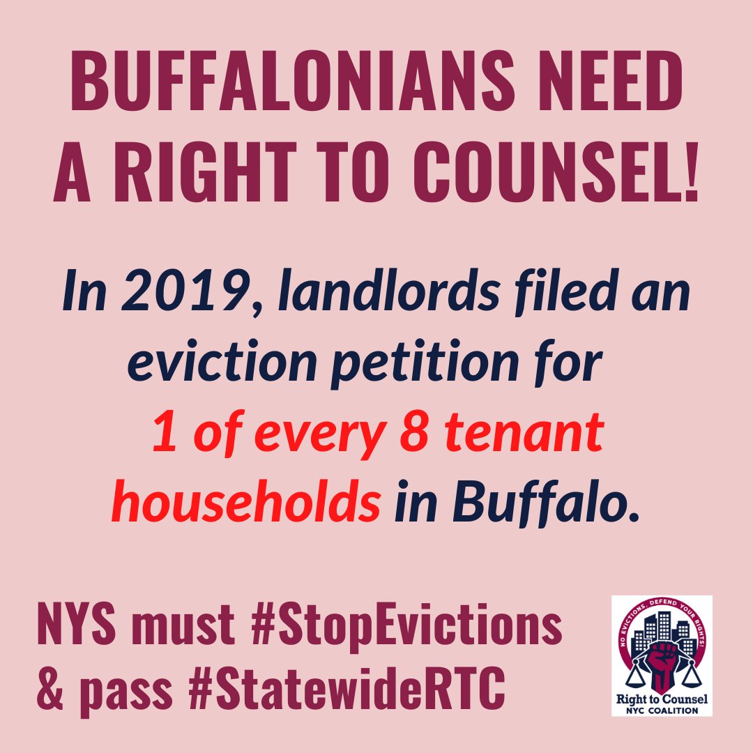 RTCNYC's tweet photo. Buffalo tenants need a #RightToCounsel! @GovKathyHochul, we urge you to pass and fully fund Statewide Right to Counsel (A7570/S6678) in the FY 2024 budget to ensure ALL NYers have the right to a free attorney in housing court and can remain in their homes! https://t.co/iNgz6wtfOq