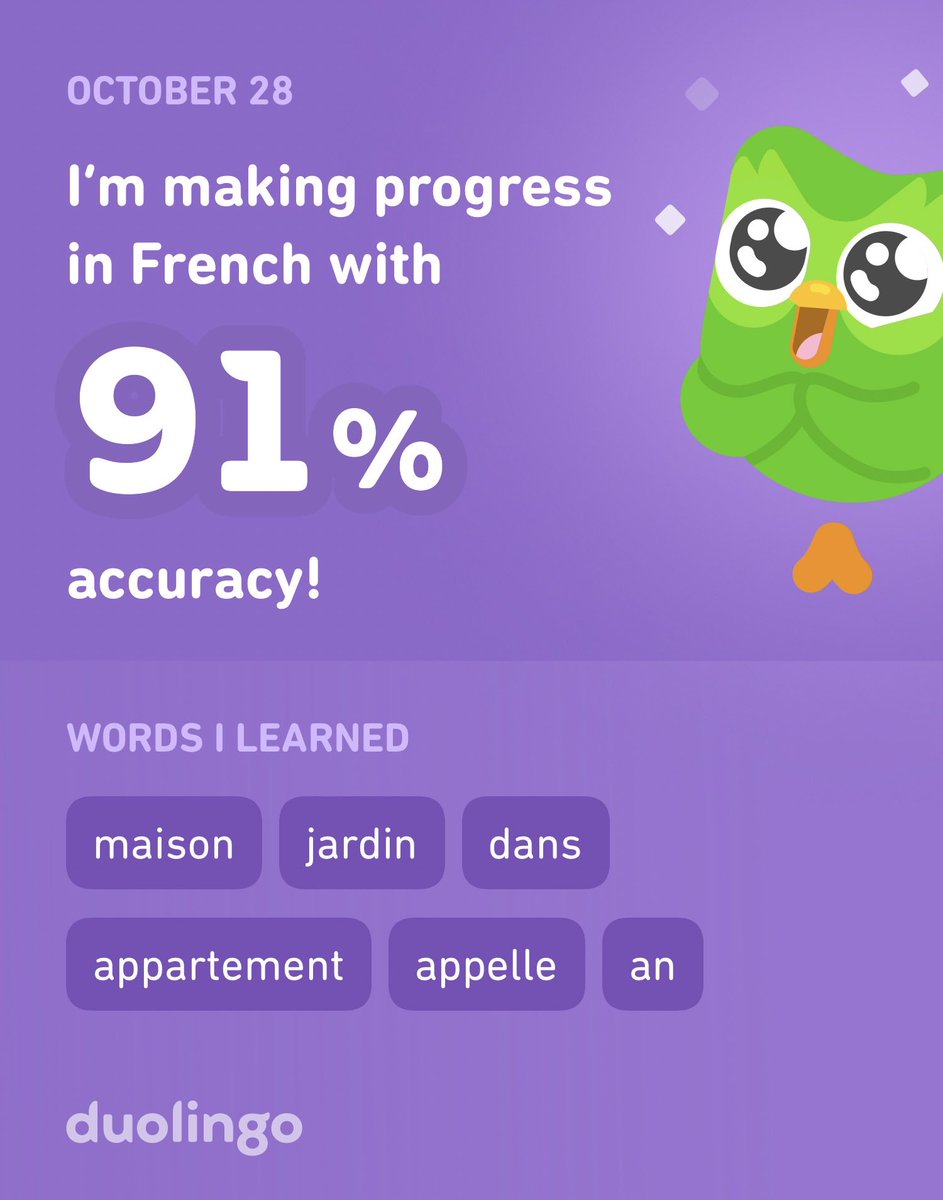 I’m learning French on Duolingo! It’s free, fun, and effective.