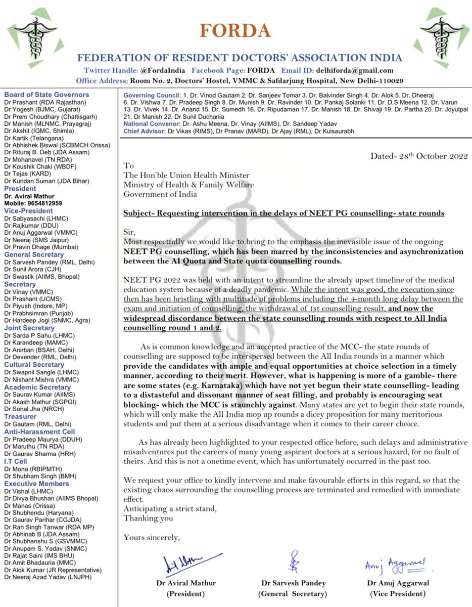 We hope for a time when NEET PG is unblemished and ‘neat’. Until that, we fight! 
State counselling saga continues- when is enough, enough? We demand swift action! <a href="/mansukhmandviya/">Dr Mansukh Mandaviya</a> <a href="/OfficeOf_MM/">Office of Dr Mansukh Mandaviya</a> <a href="/DghsIndia/">DGHSIndia</a> <a href="/ANI/">ANI</a> <a href="/AshishOnGround/">Ashish Srivastava</a> <a href="/hemantrajora_/">Hemant Rajaura</a> @Iam_Ayushmann <a href="/AnujaJaiswalTOI/">Anuja Jaisswal</a>