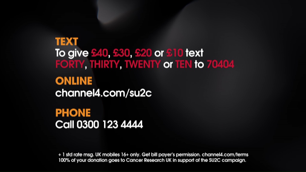 C4Gogglebox's tweet photo. One in two of us will get cancer in our lifetime. Help us fight back.
#Gogglebox #StandUpToCancer
Text FORTY THIRTY TWENTY or TEN to 70404
Or follow the link below to donate:
https://t.co/33MMUJX2P3 https://t.co/YJFjtnr7uH