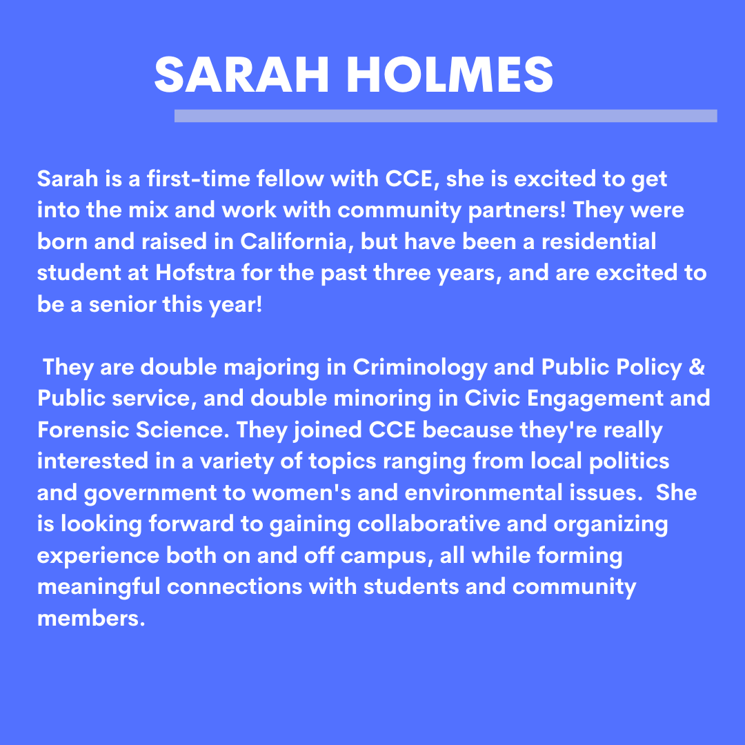 HofstraCCE's tweet photo. It's #FellowFeatureFriday! Meet Sarah Holmes, one of our new fellows! https://t.co/a2CWeQFYoh