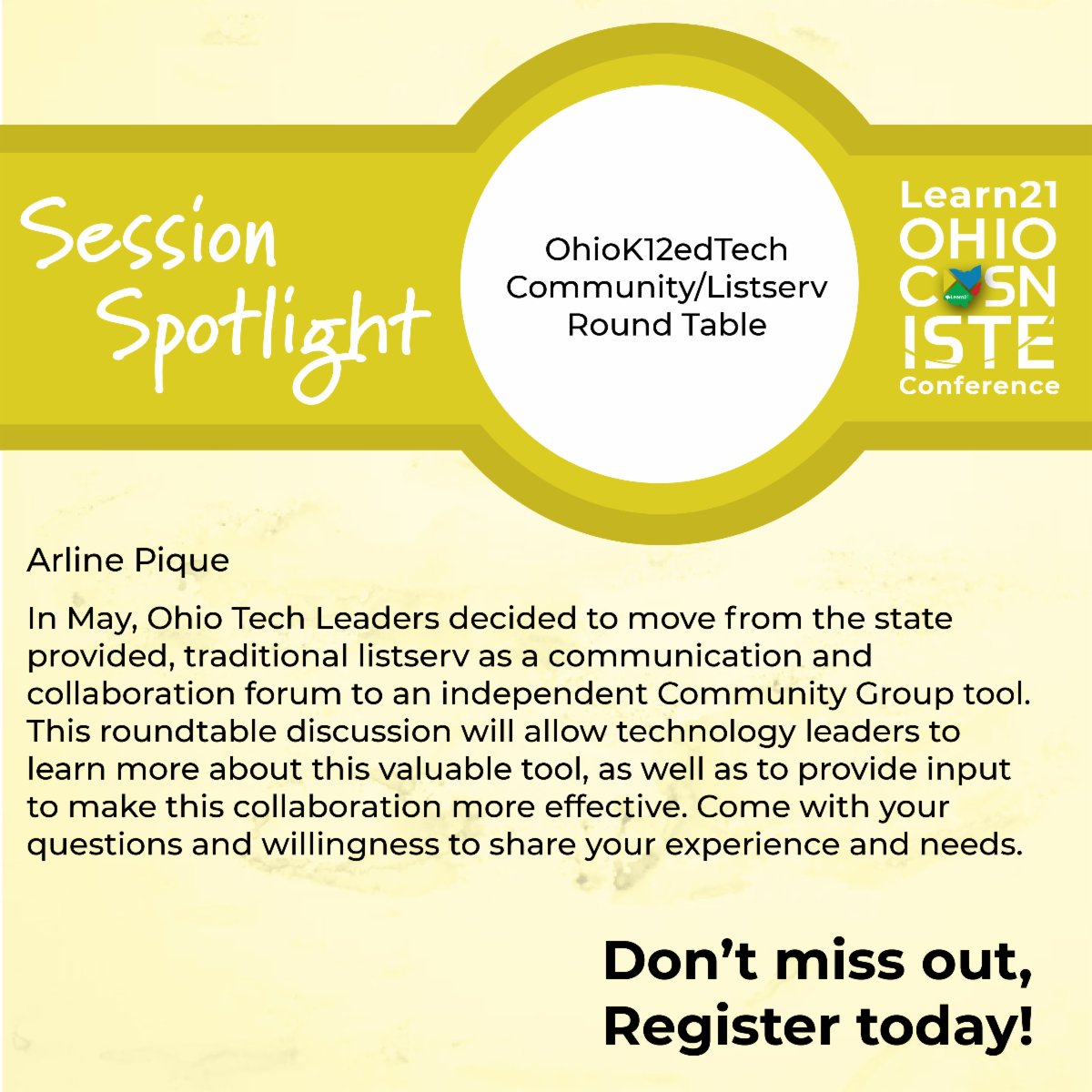 Session Spotlight! Don't miss the sessions at the Learn21 Ohio CoSN/ISTE Conference!
bit.ly/L21Conf
#OhioCoSN #L21Conf
